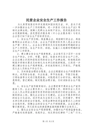 2024年民营企业安全生产工作报告