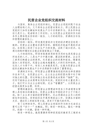 2024年民营企业党组织交流材料