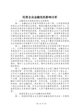 2024年民营企业金融危机影响分析