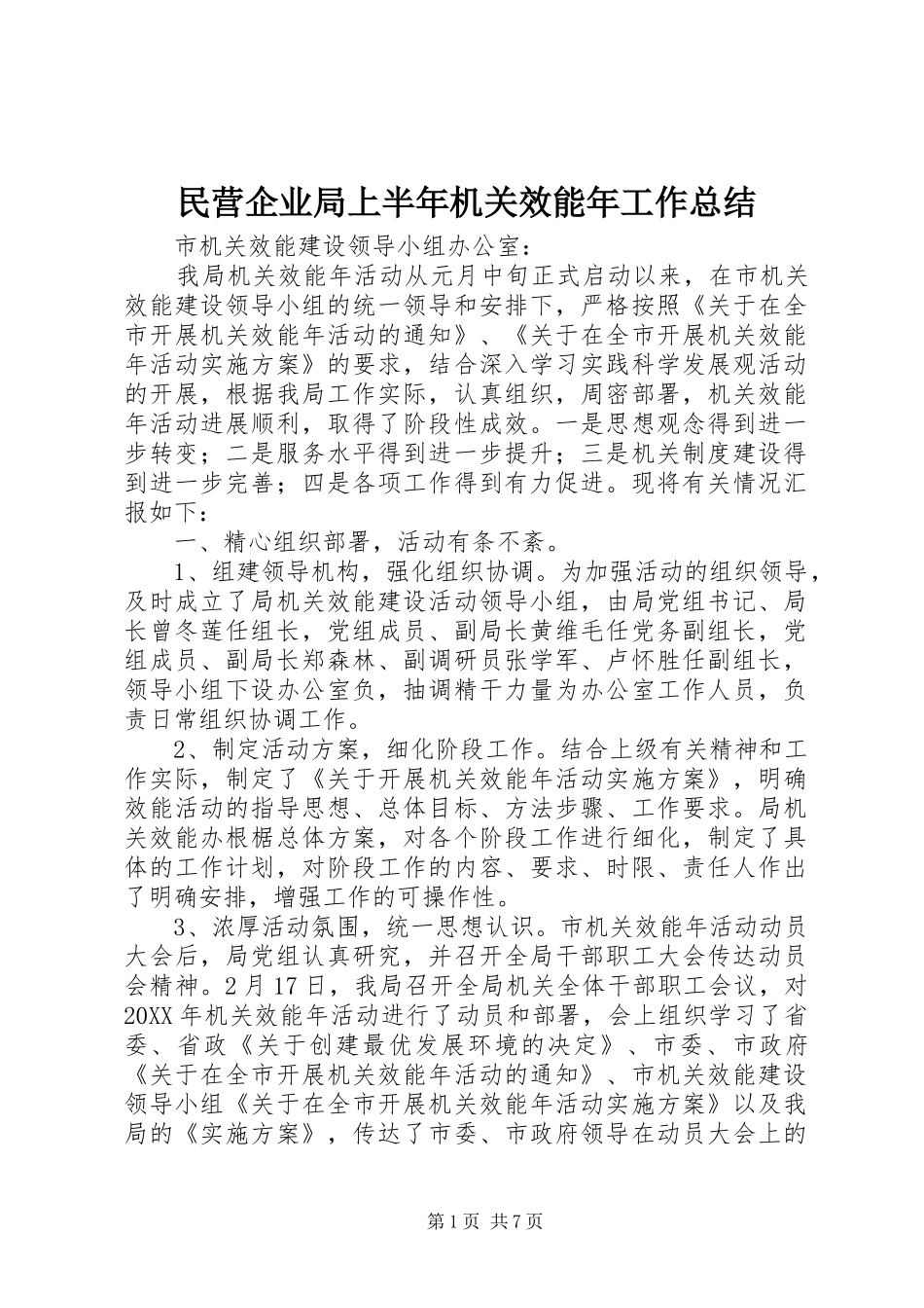 2024年民营企业局上半年机关效能年工作总结_第1页