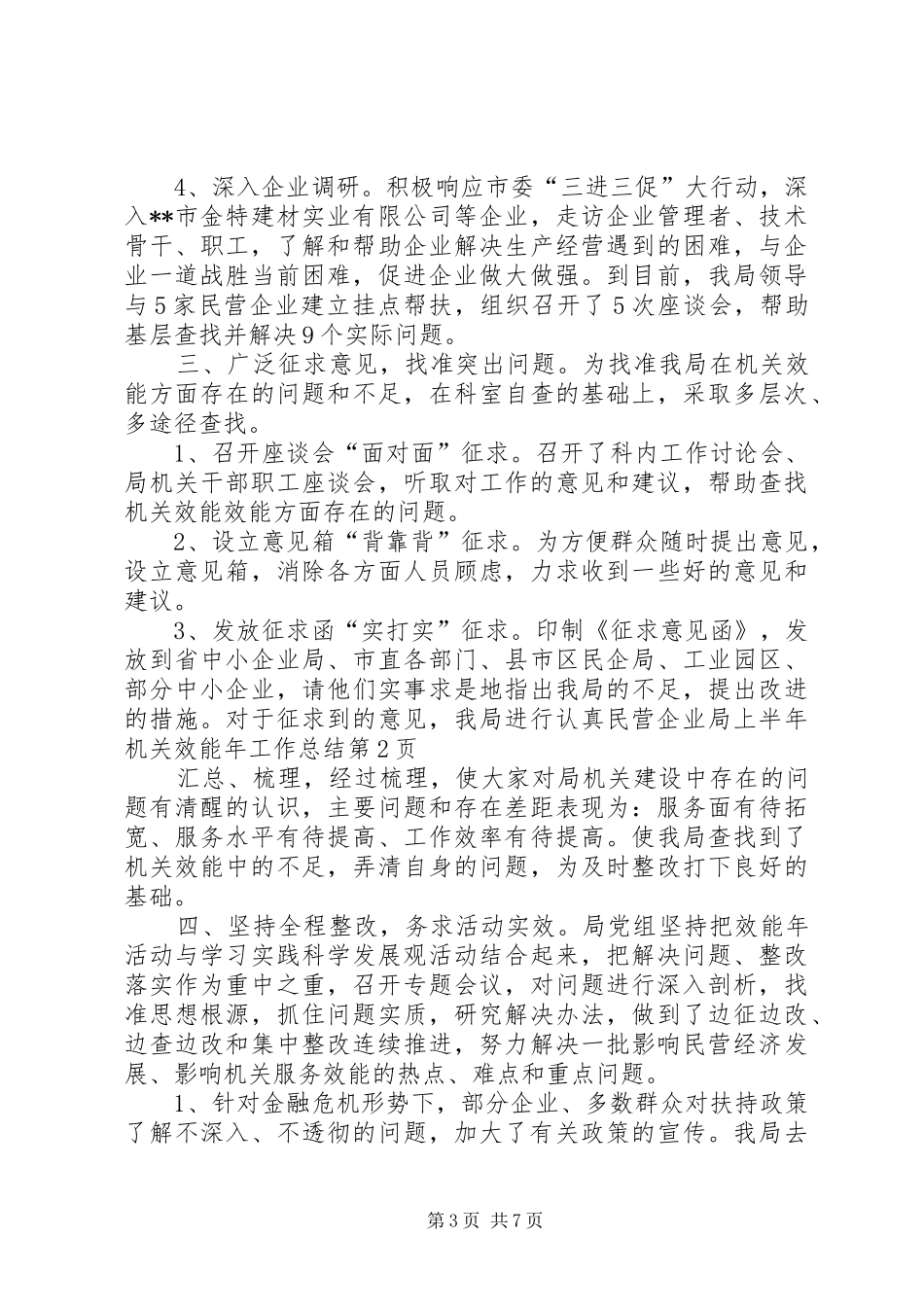 2024年民营企业局上半年机关效能年工作总结_第3页