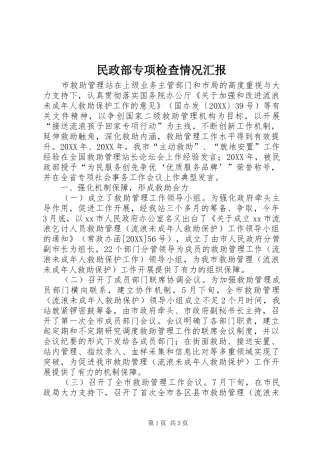 2024年民政部专项检查情况汇报
