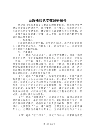 2024年民政残联党支部调研报告