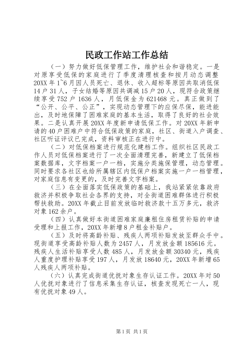 2024年民政工作站工作总结_第1页