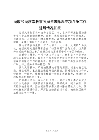 2024年民政和民族宗教事务局扫黑除恶专项斗争工作进展情况汇报
