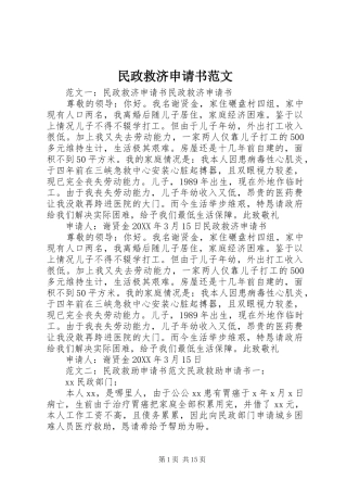 2024年民政救济申请书范文