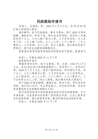 2024年民政救助申请书