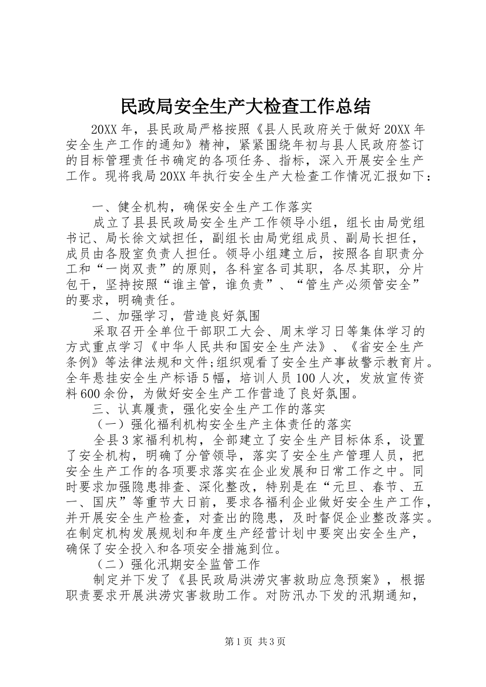 2024年民政局安全生产大检查工作总结_第1页