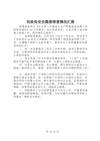 2024年民政局安全隐患排查情况汇报