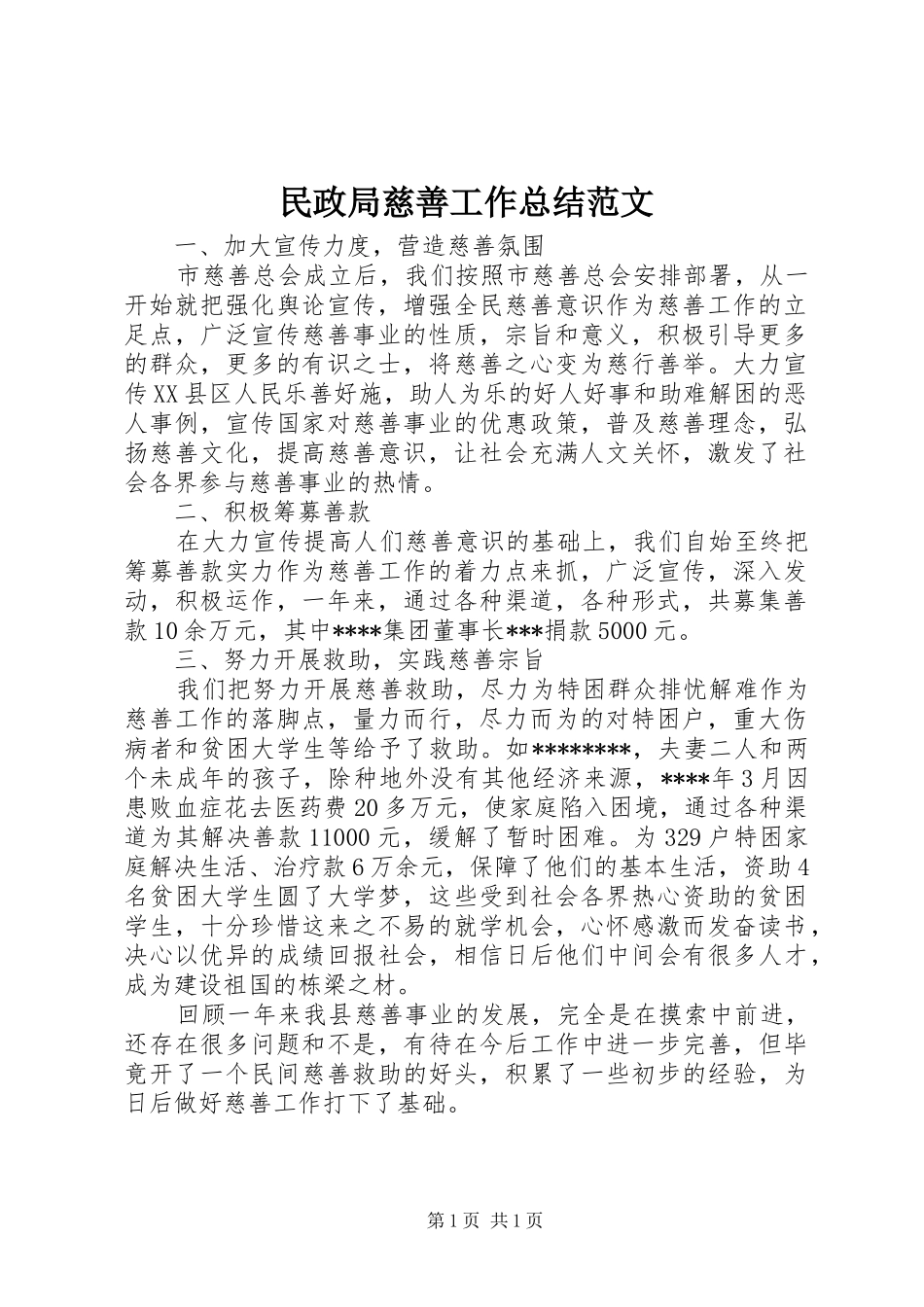 2024年民政局慈善工作总结范文_第1页