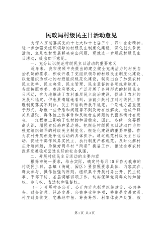 2024年民政局村级民主日活动意见