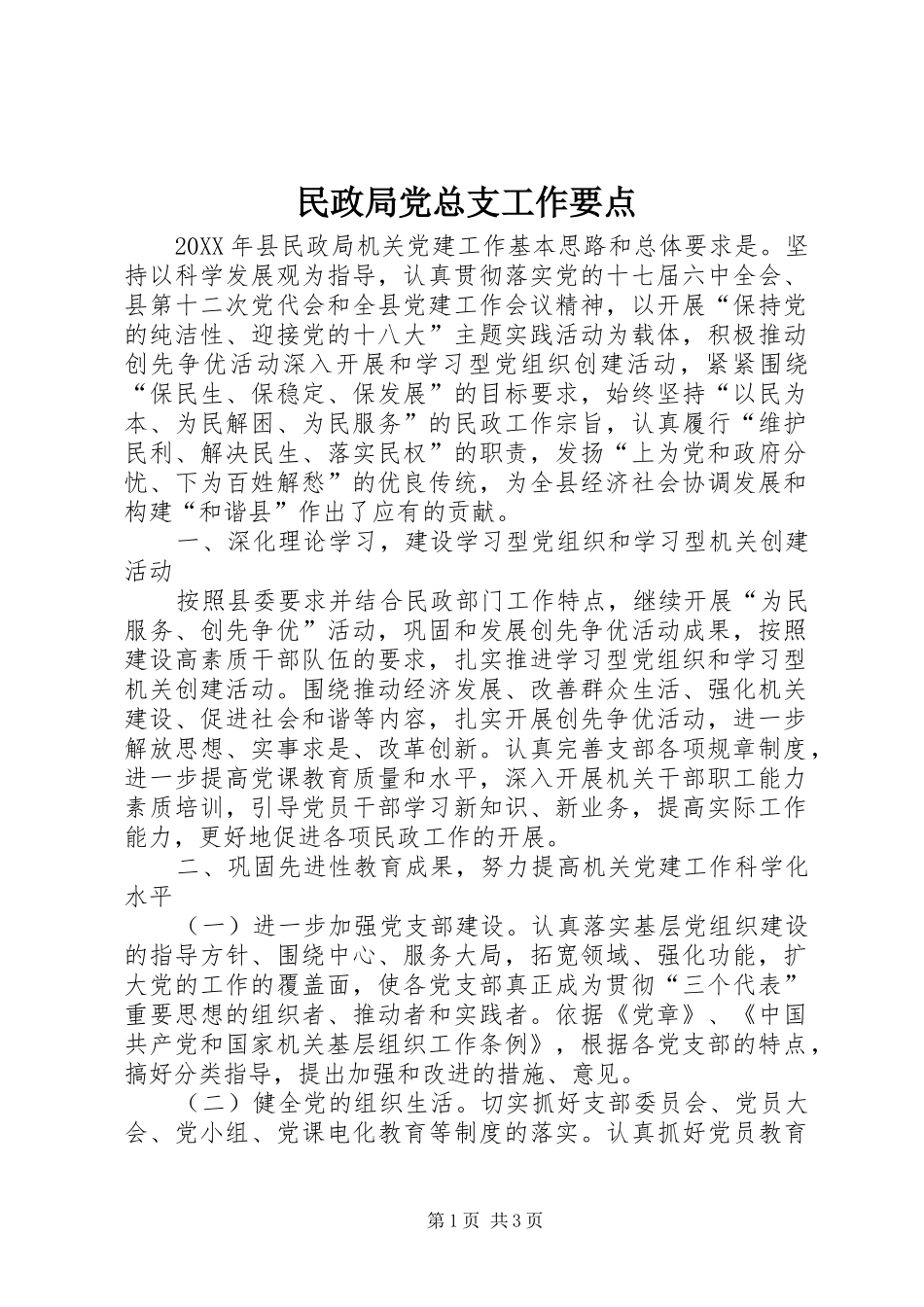 2024年民政局党总支工作要点_第1页