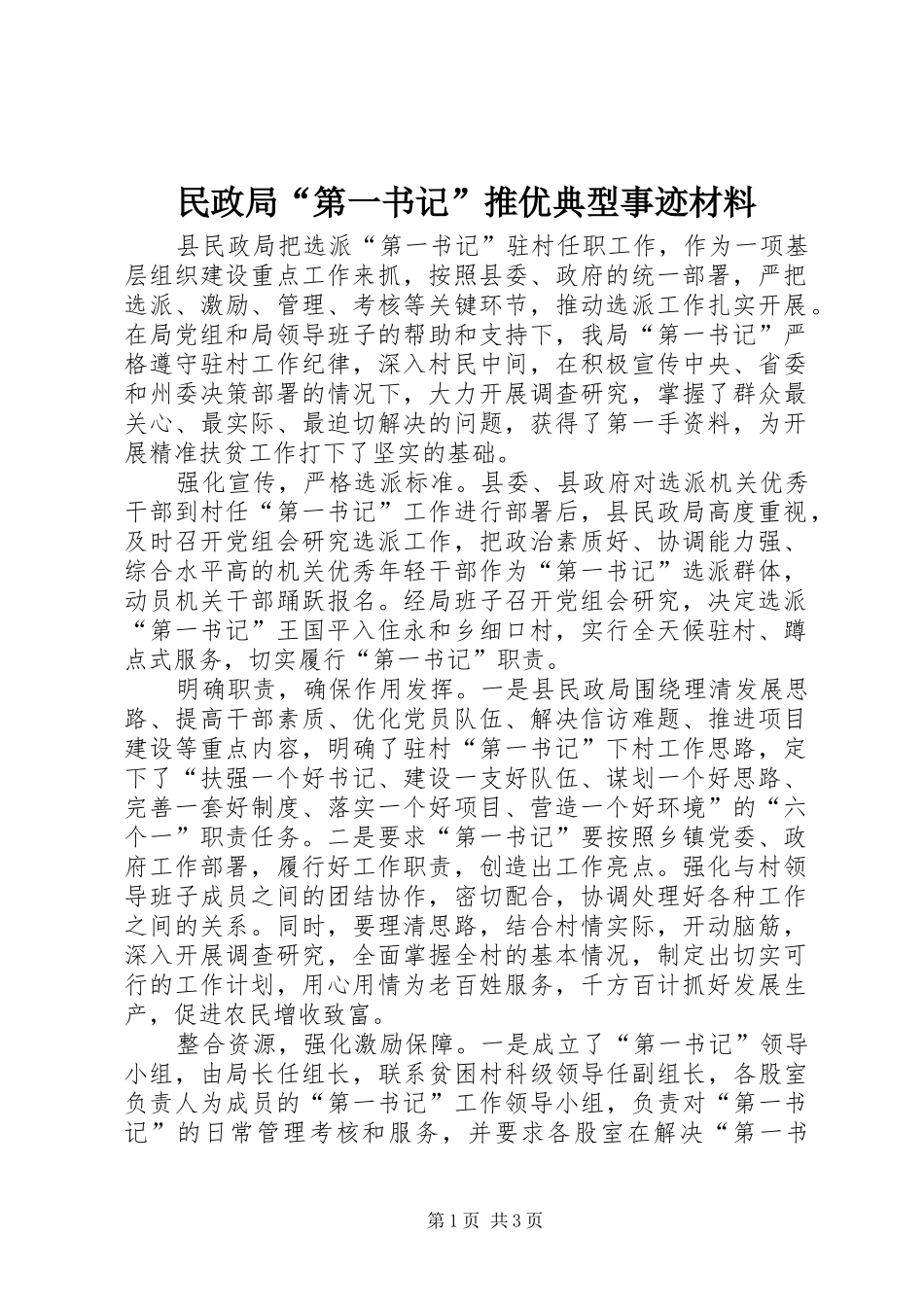 2024年民政局第一书记推优典型事迹材料_第1页
