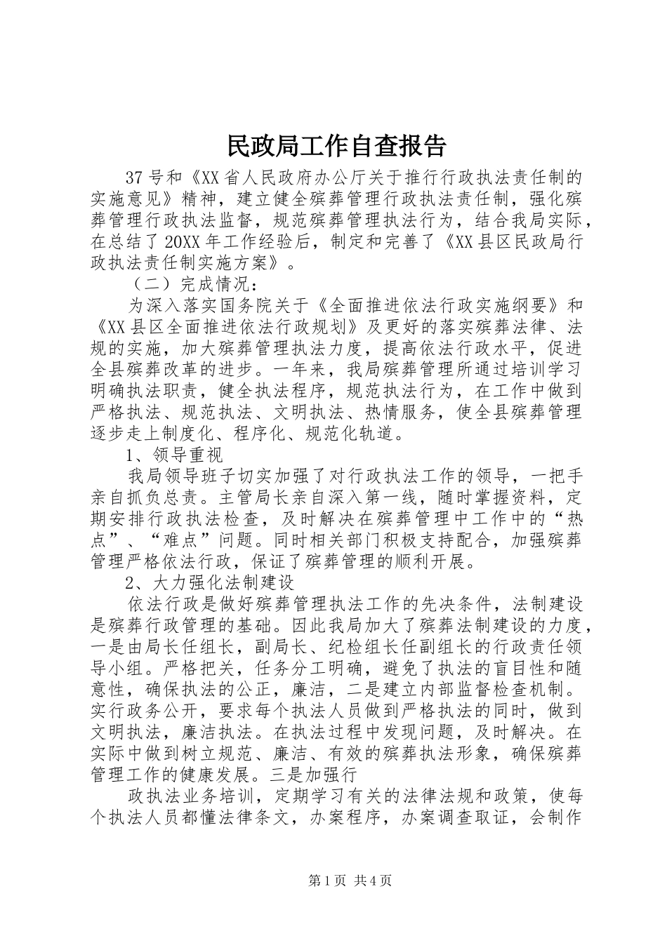 2024年民政局工作自查报告_第1页