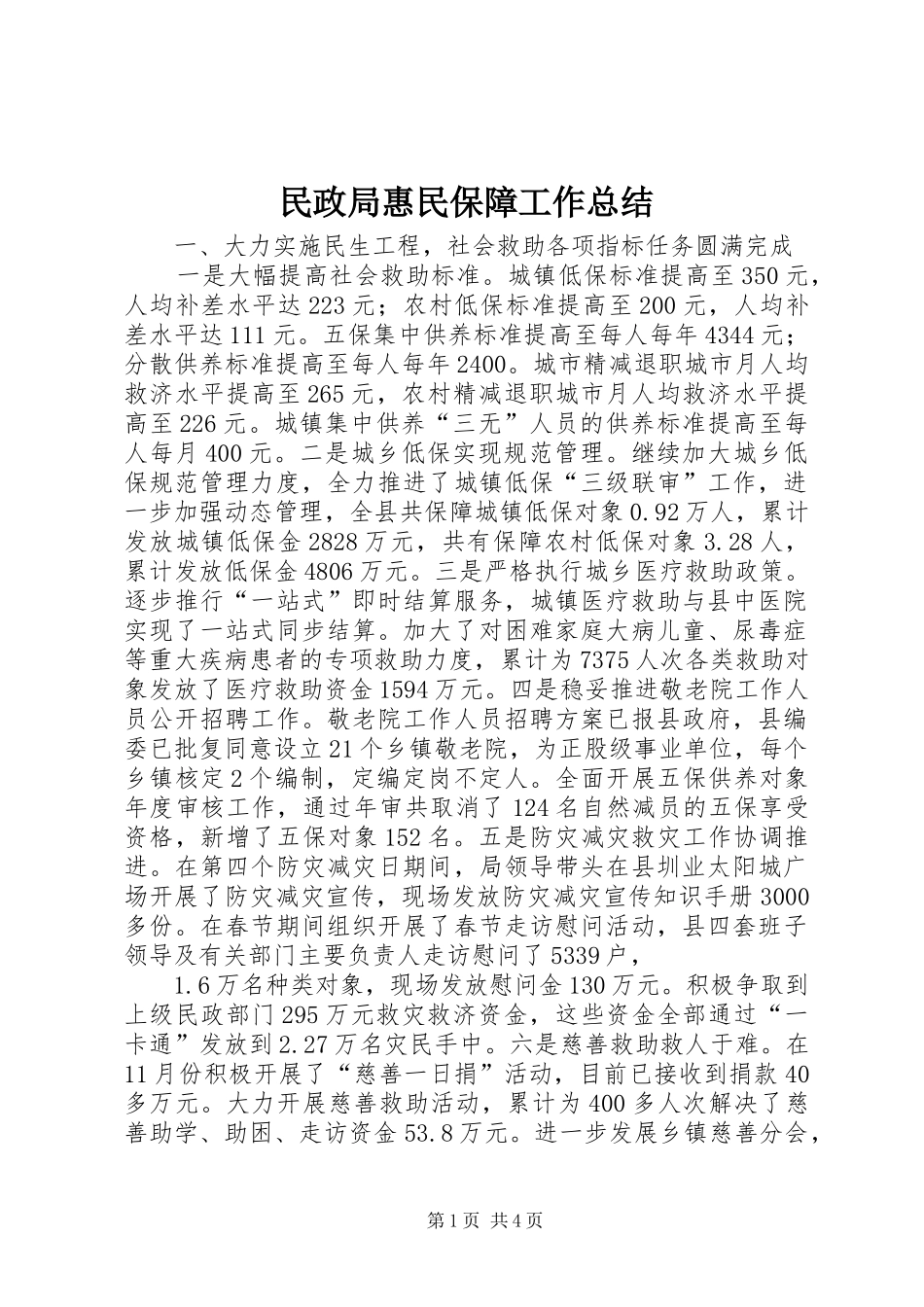 2024年民政局惠民保障工作总结_第1页