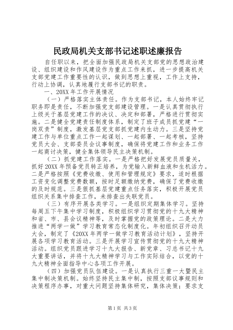 2024年民政局机关支部书记述职述廉报告_第1页