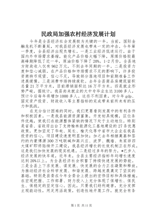 2024年民政局加强农村经济发展计划