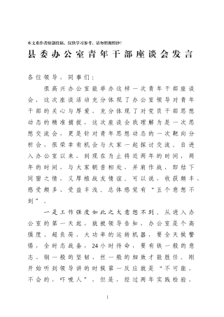 办公室青年干部座谈会发言