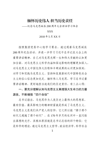 （2篇）纪念马克思诞辰200周年大会上的讲话学习体会汇编