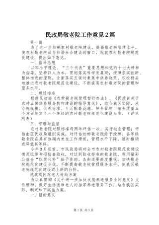 2024年民政局敬老院工作意见篇