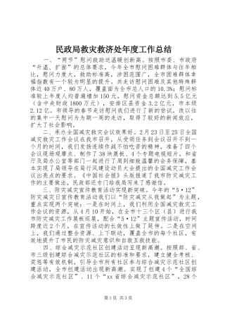 2024年民政局救灾救济处年度工作总结