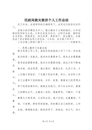 2024年民政局救灾救济个人工作总结