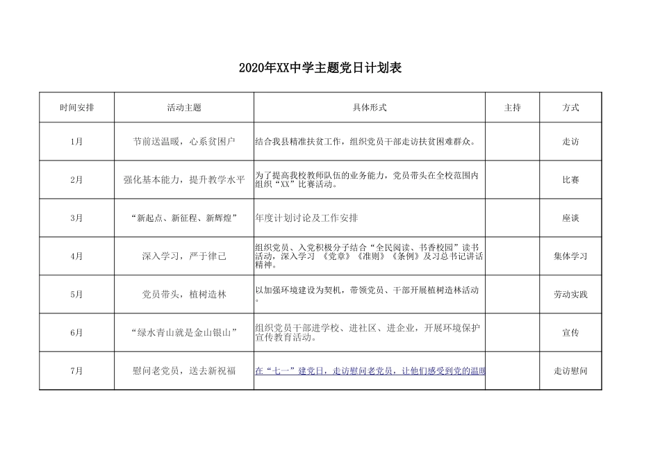 2020年XX中学主题党日计划表_第1页
