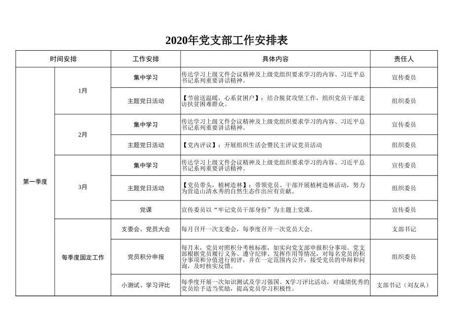 2020年党支部工作计安排表_第1页