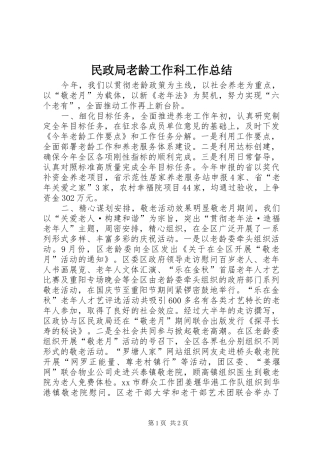 2024年民政局老龄工作科工作总结