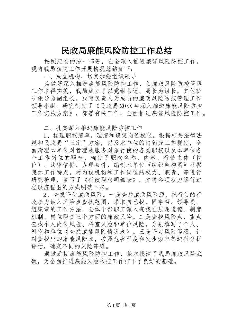 2024年民政局廉能风险防控工作总结_第1页
