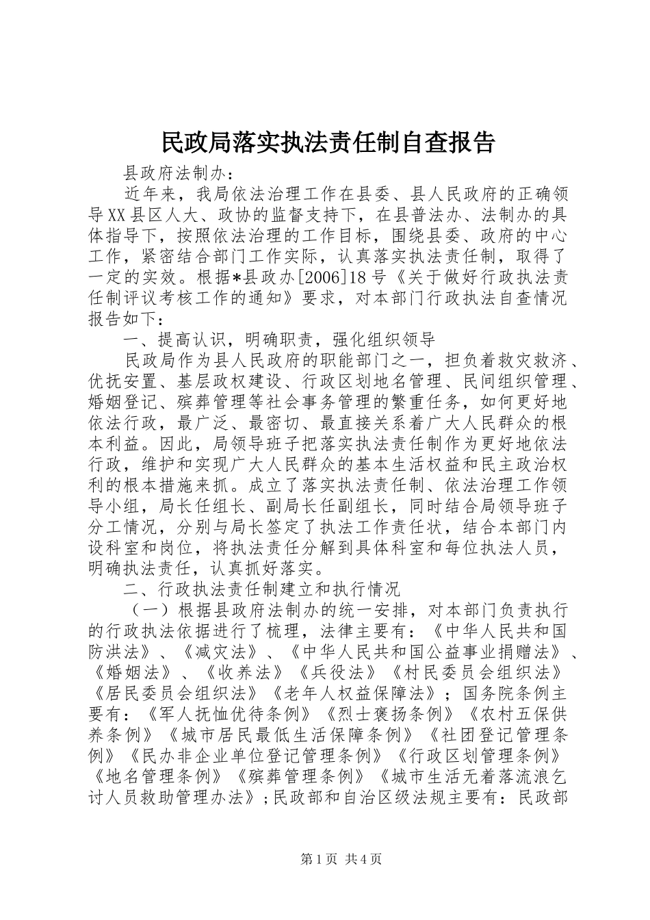 2024年民政局落实执法责任制自查报告_第1页