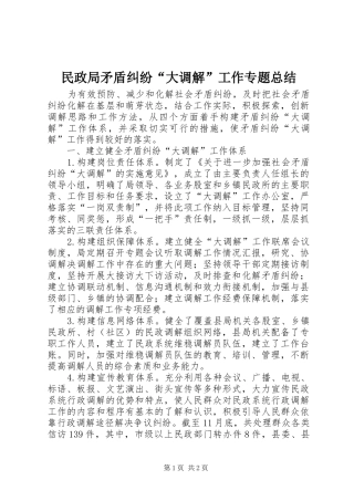 2024年民政局矛盾纠纷大调解工作专题总结