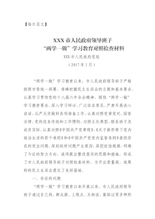 【每日范文-班子剖析材料】某市人民政府领导班子对照检查材料