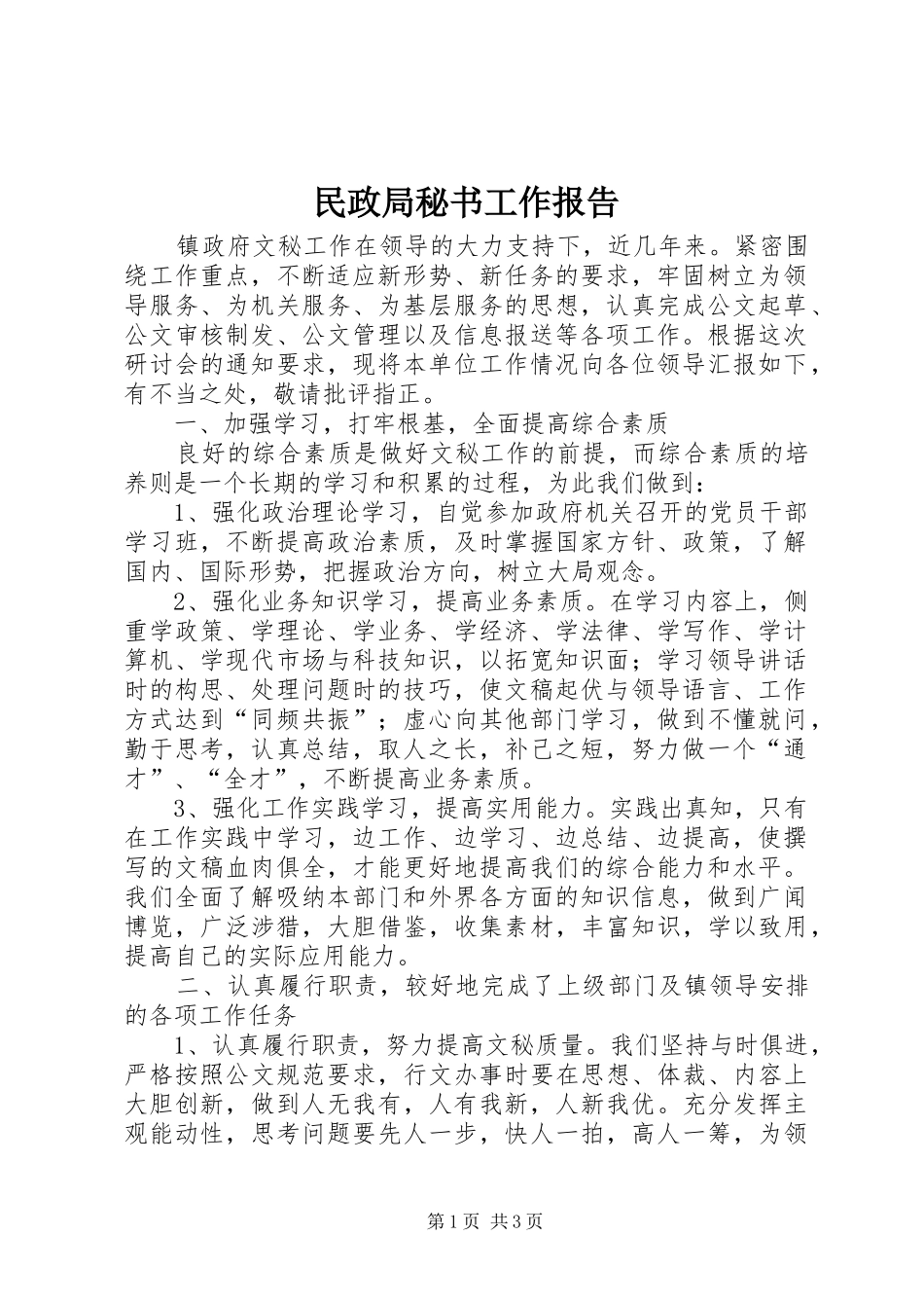 2024年民政局秘书工作报告_第1页
