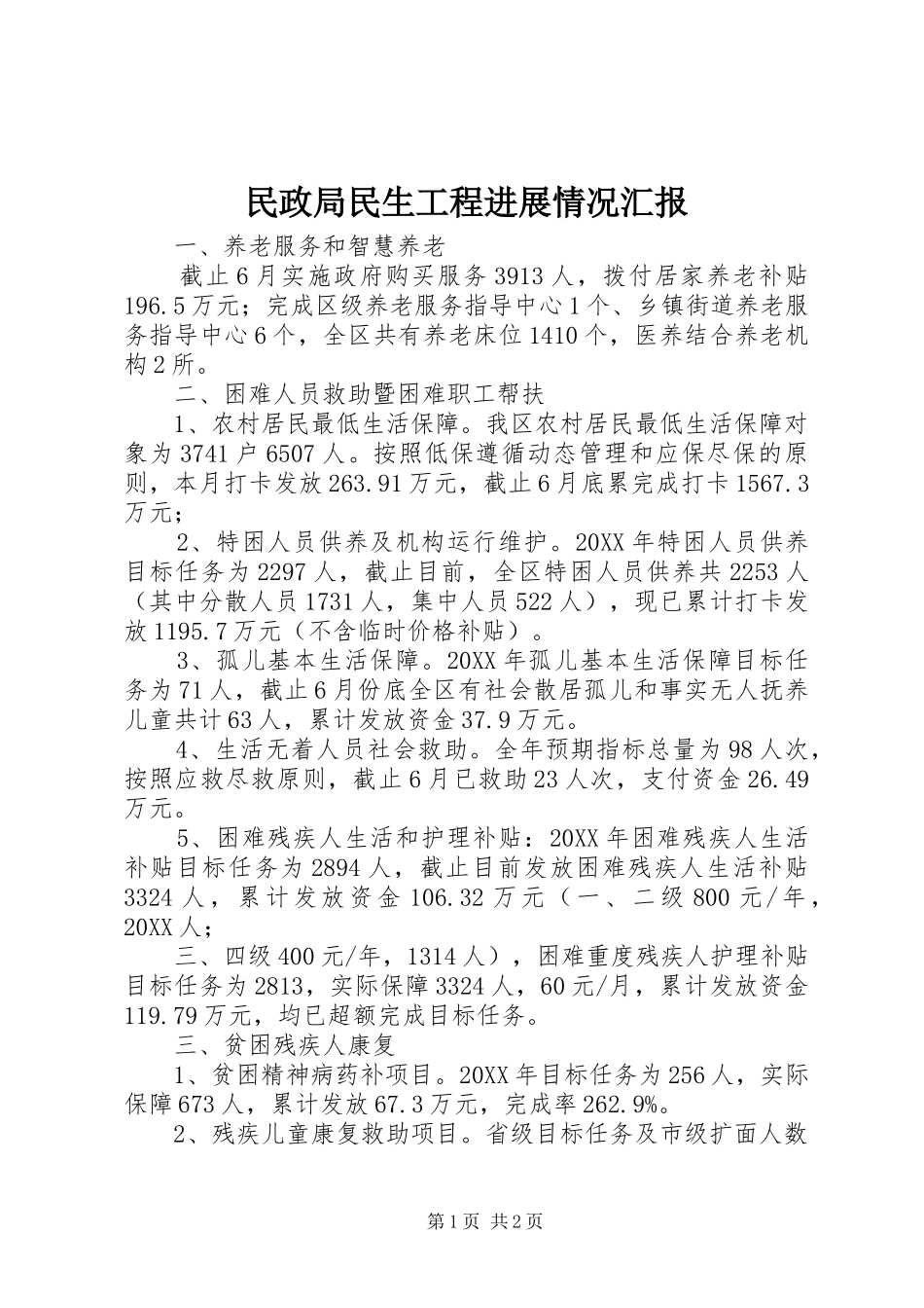 2024年民政局民生工程进展情况汇报_第1页