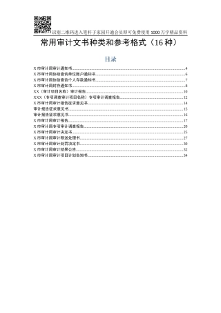 常用审计文书种类和参考格式16种