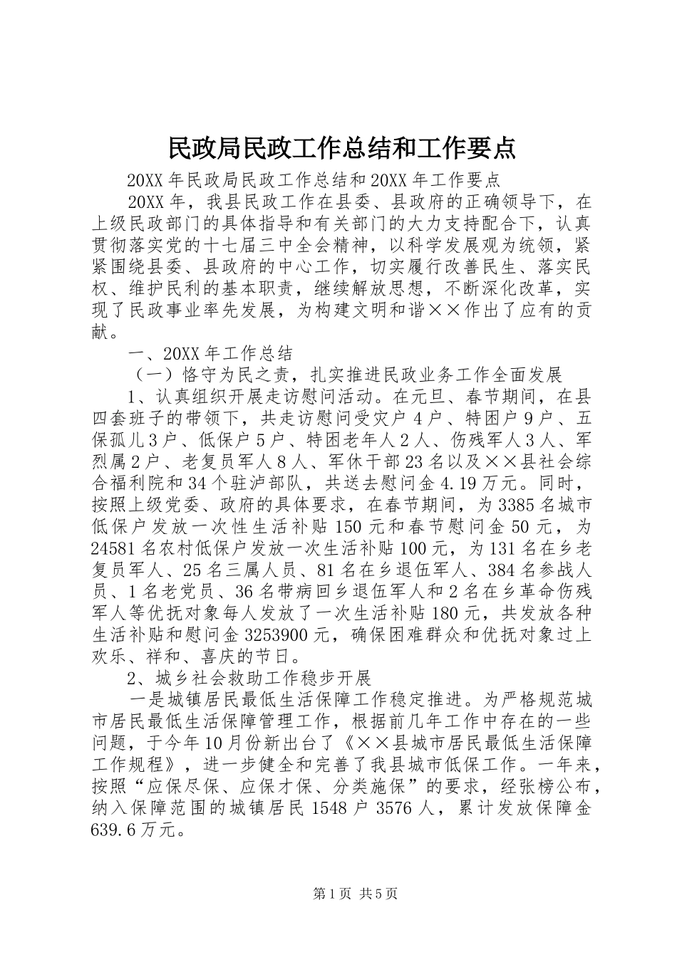 2024年民政局民政工作总结和工作要点_第1页