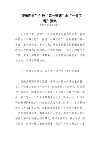 【每日范文-经验材料】突出“四性”引导“第一资源”向“一号工程”聚集