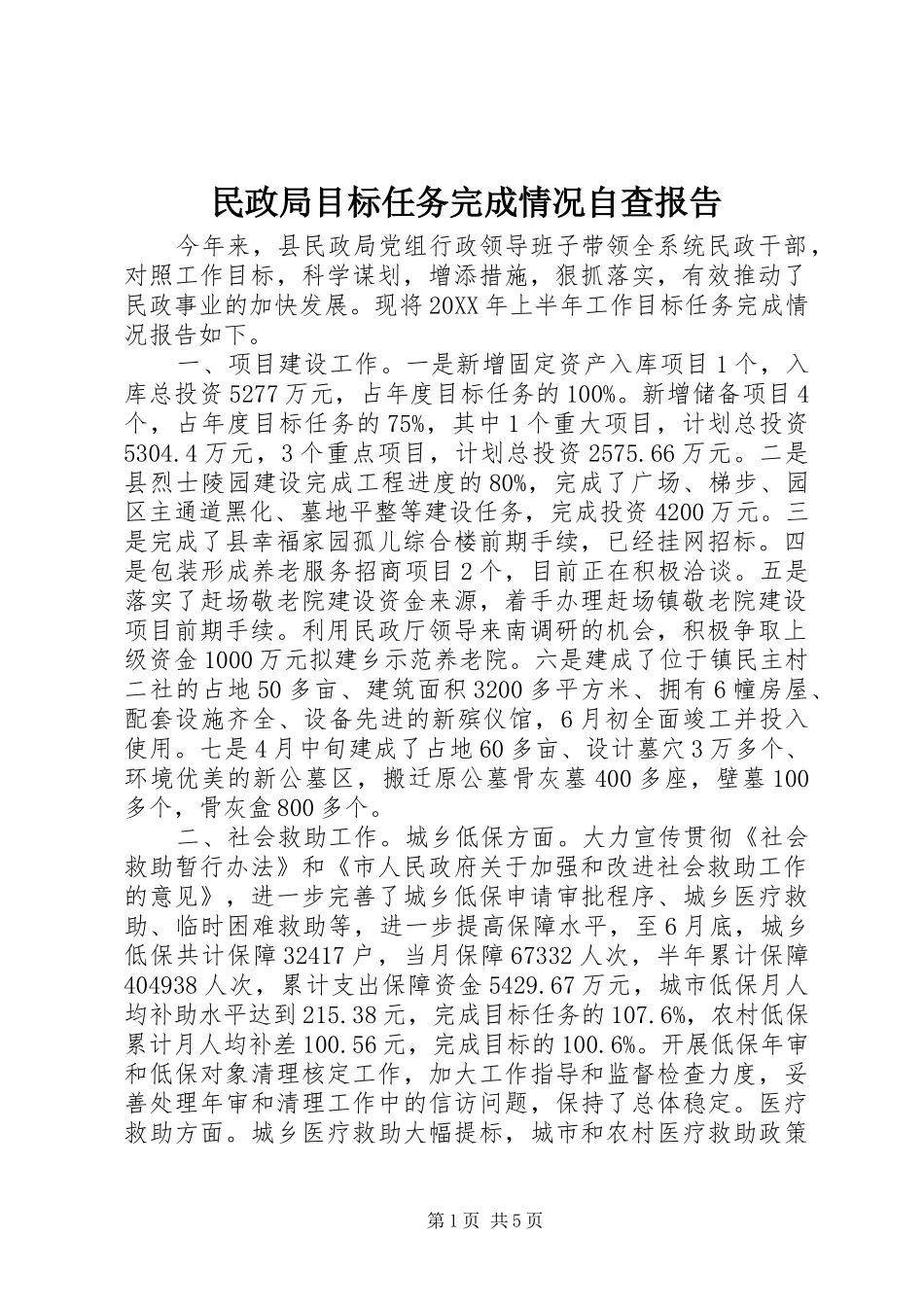 2024年民政局目标任务完成情况自查报告_第1页