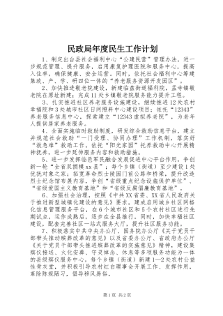 2024年民政局年度民生工作计划