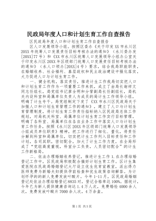 2024年民政局年度人口和计划生育工作自查报告