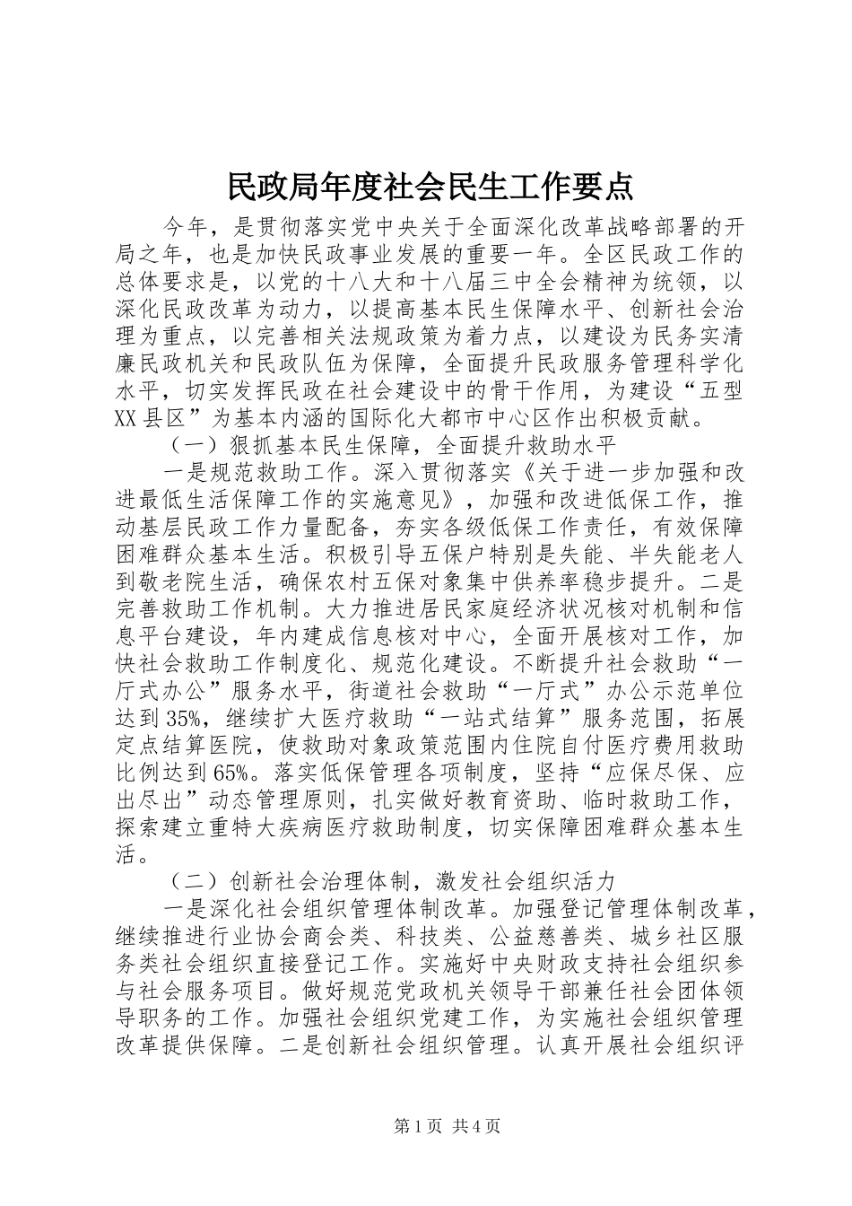 2024年民政局年度社会民生工作要点_第1页