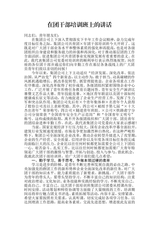 【每日范文-领导讲话】在团干部培训班上的讲话