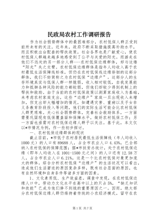 2024年民政局农村工作调研报告