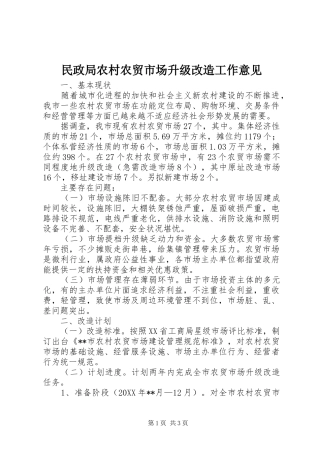 2024年民政局农村农贸市场升级改造工作意见