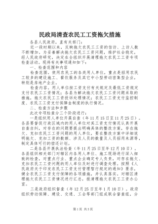 2024年民政局清查农民工工资拖欠措施