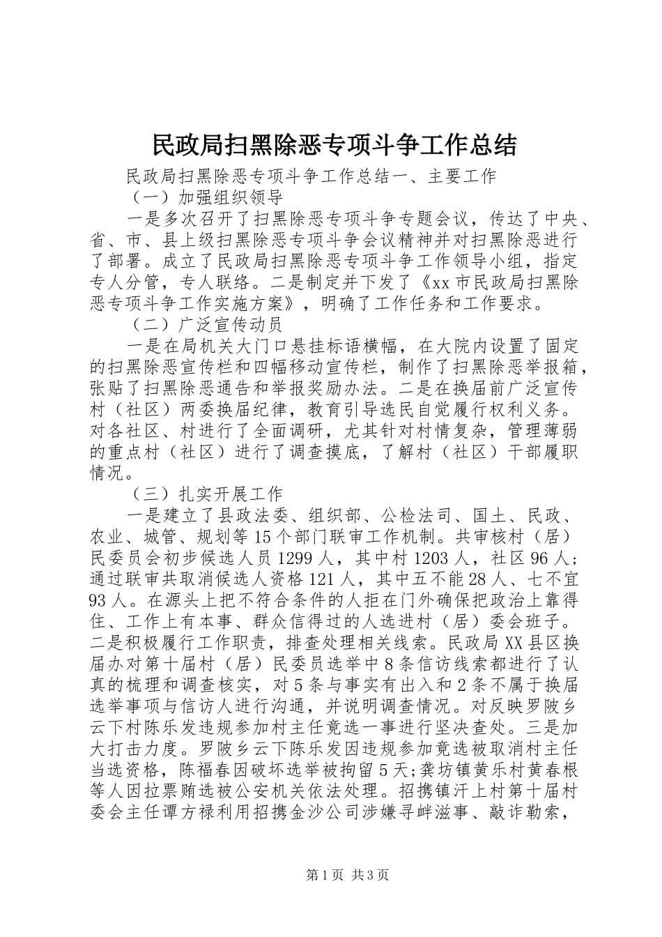 2024年民政局扫黑除恶专项斗争工作总结_第1页