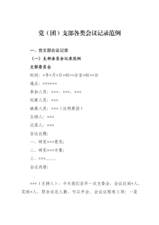党（团）支部各类会议记录范例