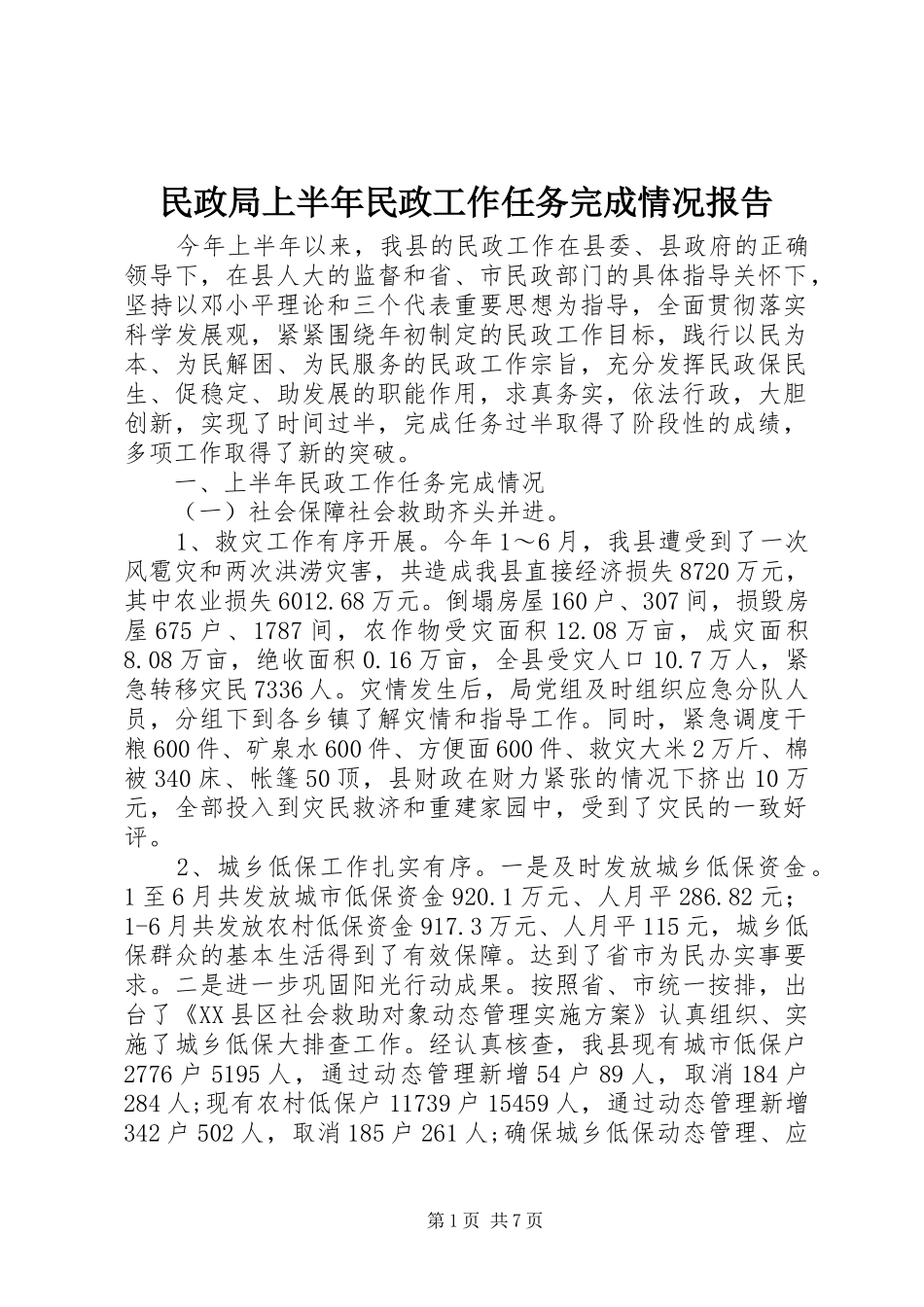 2024年民政局上半年民政工作任务完成情况报告_第1页