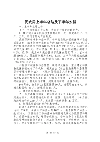 2024年民政局上半年总结及下半年安排